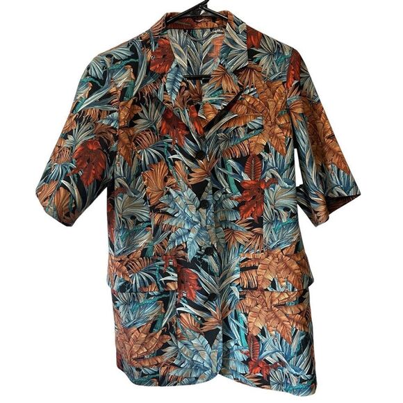 SALVATORE FERRAGAMO Wool and Mohair Floral Leaves Jungle Short Sleeve Blazer - Picture 11 of 14